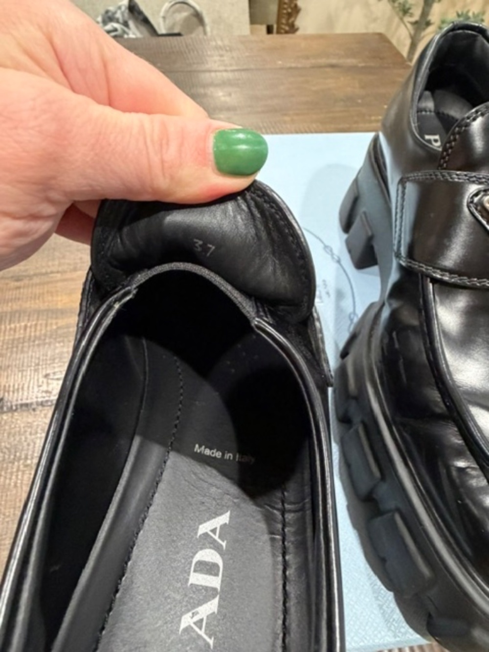 Prada Black Leather Monolith Logo Loafers - Picture 10 of 13